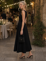 Corane | Sleeveless Crew Neck Fitted Bodice Midi Dress | The Bellemont Sisters Australia