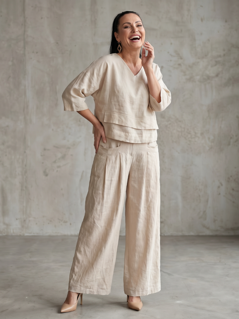 River | Layered Top Wide Leg Set – Beige | The Bellemont Sisters Australia