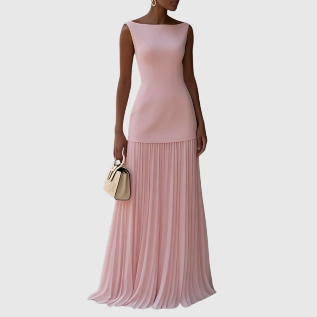 Rowina | Sleeveless Dress With Flowing Pleats – Pink | The Bellemont Sisters Australia