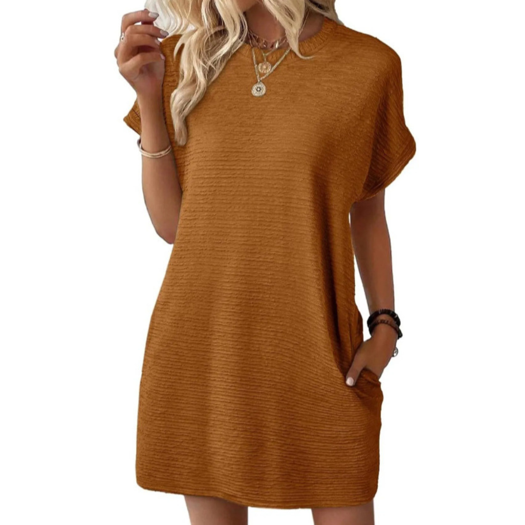 EVASHA™ – Casual Minimalist Round Neck Summer Dress – Dark Brown | The Bellemont Sisters Australia