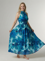 Sylin | Gathered Halter Midi Dress – Blue | The Bellemont Sisters Australia