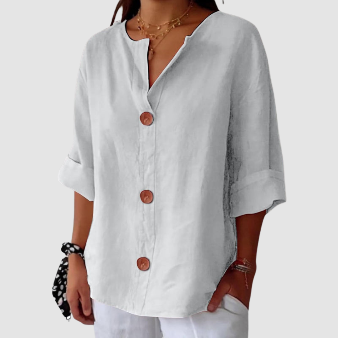 Leah™ Casual Linen Blouse – White | The Bellemont Sisters Australia