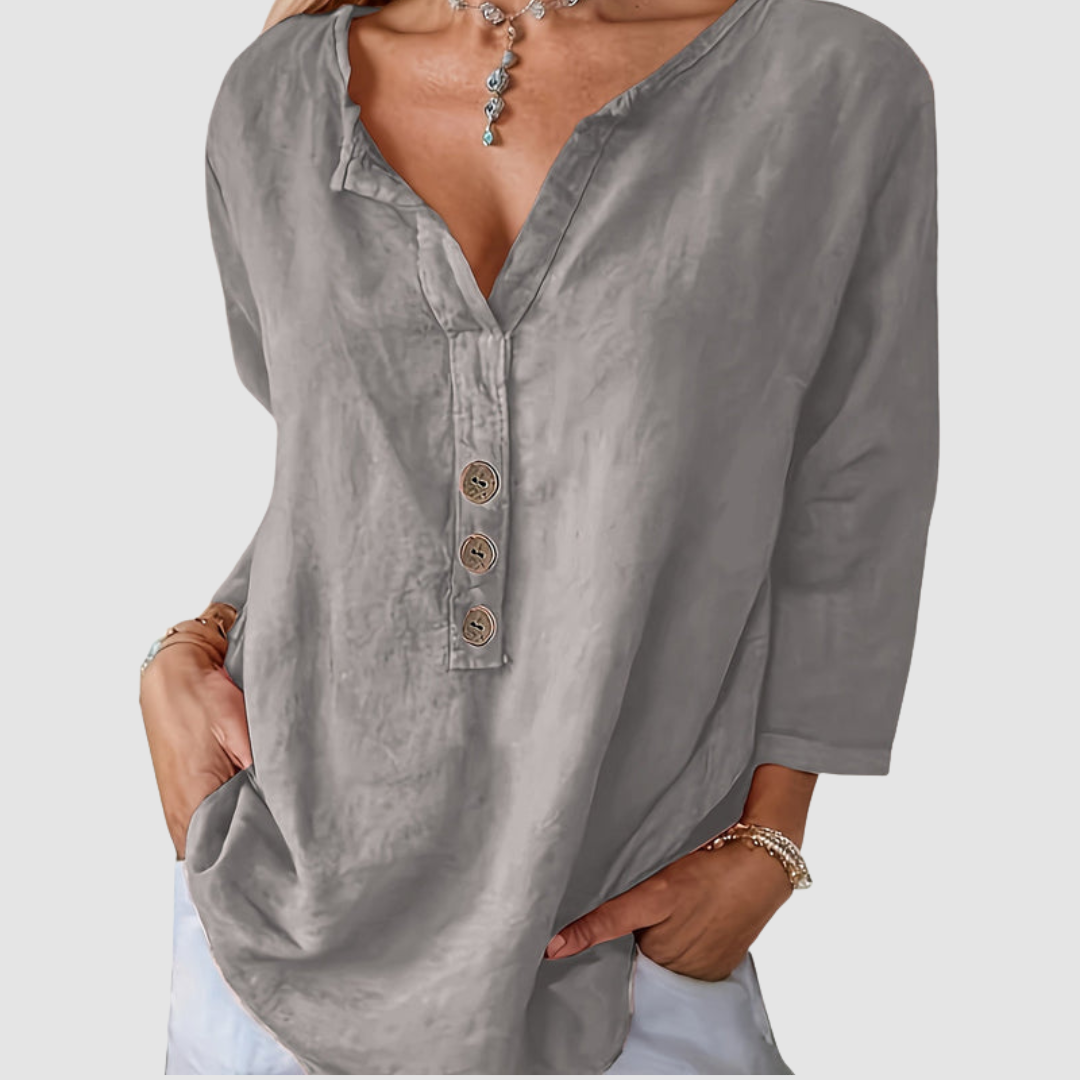 Melisa™ Casual Cotton & Linen Blouse – Gray | The Bellemont Sisters Australia