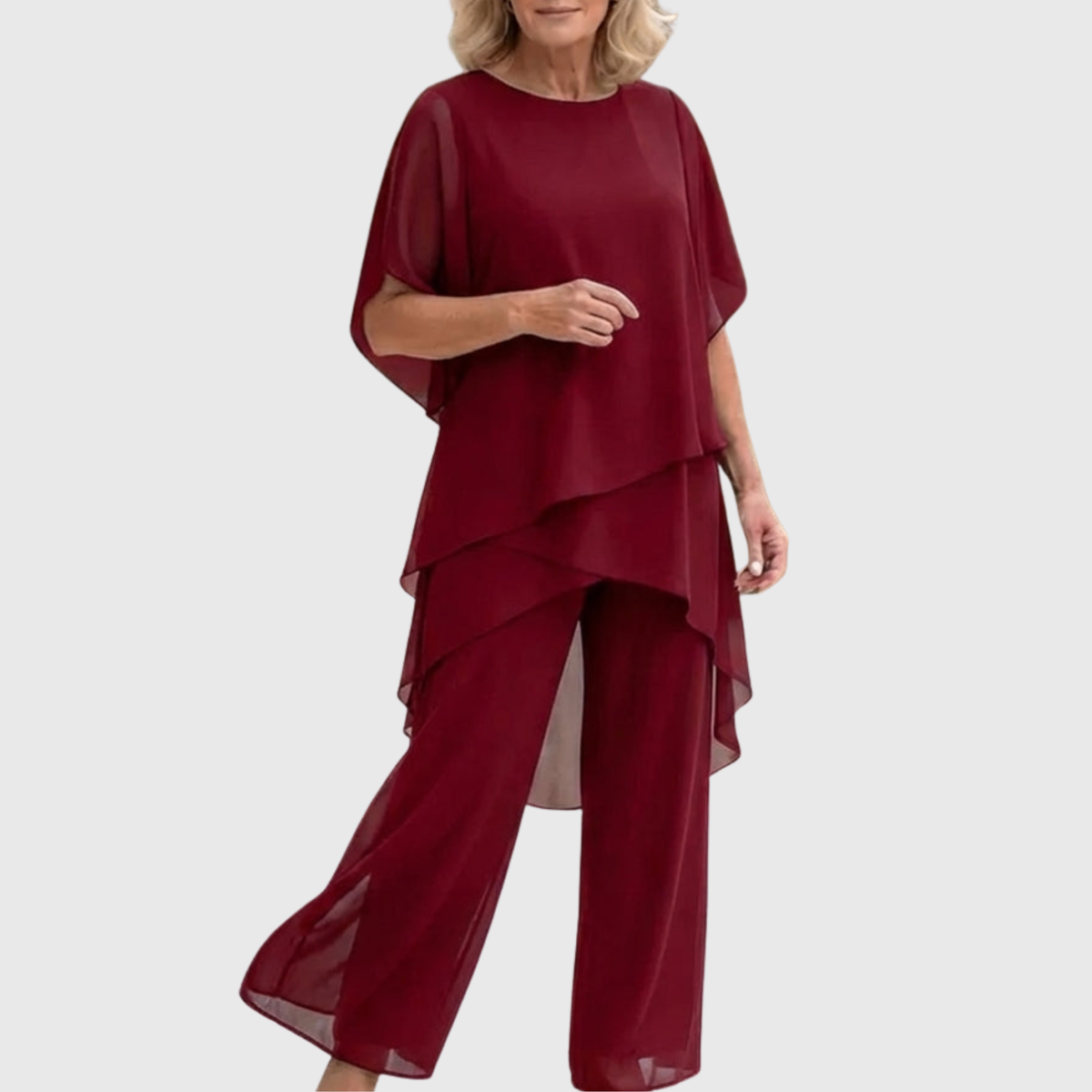 Linda | Suit with draped palazzo pants – Red | The Bellemont Sisters Australia