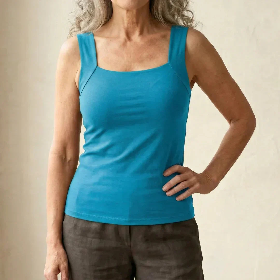 Roxanne | Built In Comfort Bra Tanktop – Turquoise | The Bellemont Sisters Australia