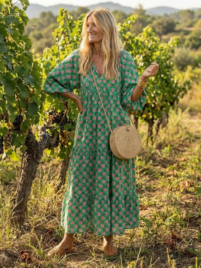 Fiora | Floral Print V Neck Tiered Midi Dress | The Bellemont Sisters Australia