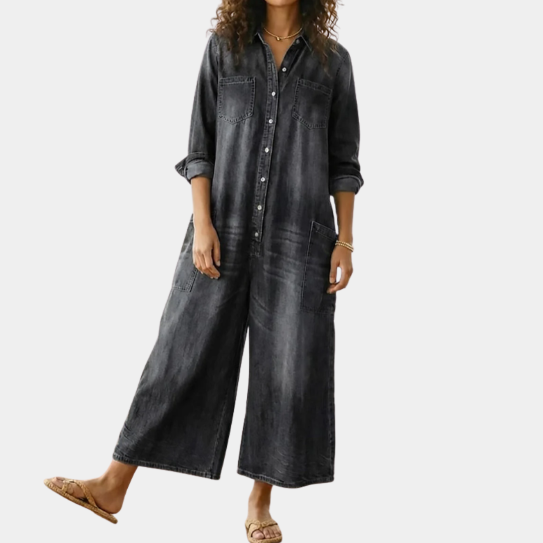 Saylor - Vintage Washed Soft Cotton Denim Jumpsuit with Button Closure | The Bellemont Sisters Australia