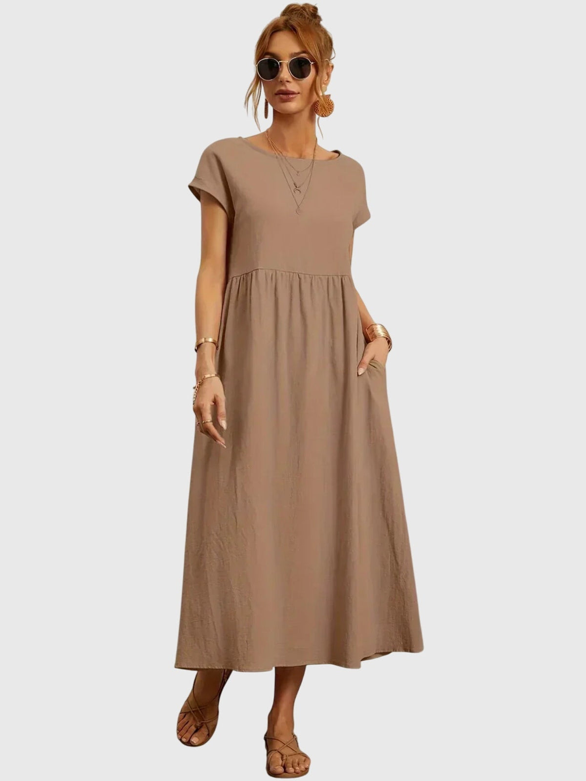 Giselle - Casual Pocket Dress – Khaki | The Bellemont Sisters Australia