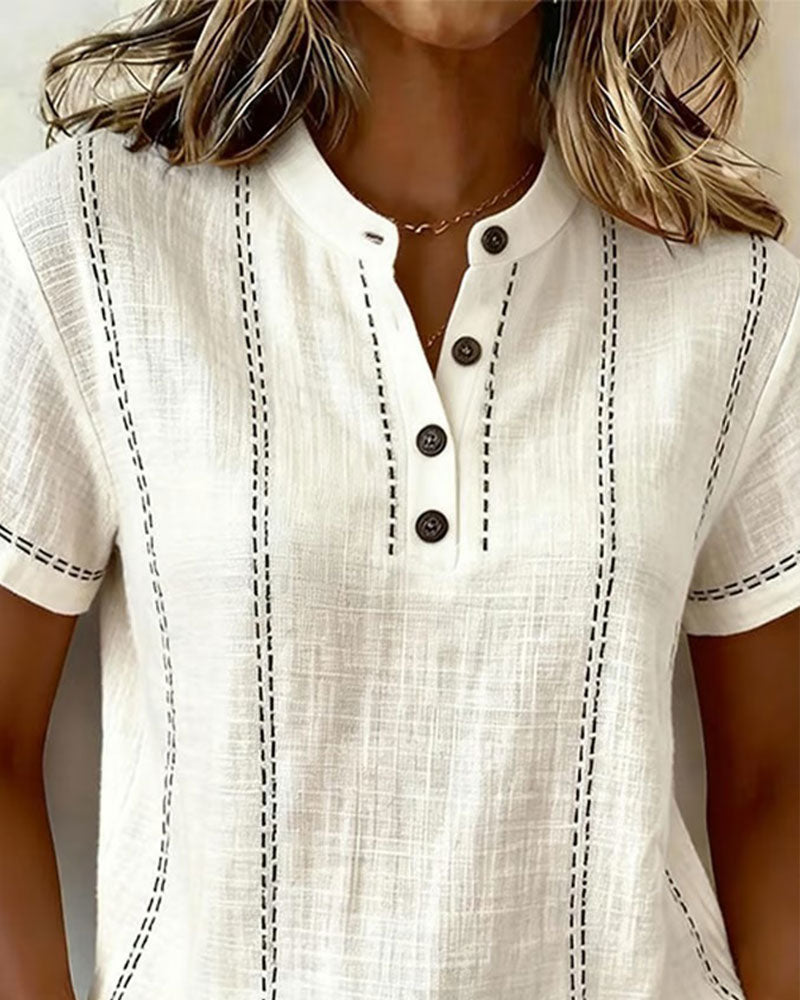 Linda | Casual Button V-Neck T-Shirt | The Bellemont Sisters Australia