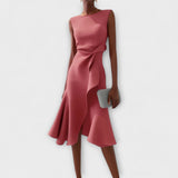 Eleanor | Women’s Draped Asymmetric Midi Dress – Pink | The Bellemont Sisters Australia