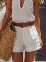 Minimalist Old-money Style V-neck Cotton Linen Vest | The Bellemont Sisters Australia