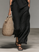 Women's Minimalist Linen-blend Sleeveless Maxi Dress With Ruffle Details | The Bellemont Sisters Australia