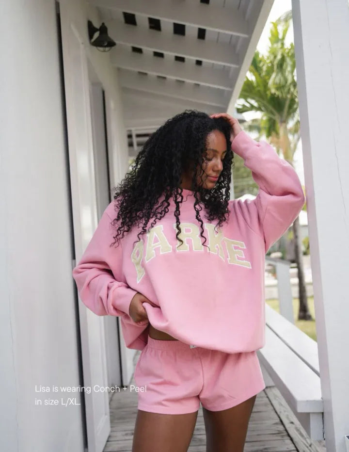 Varsity Sweatshirts and Hoodies – Pink with Cream Letters | The Bellemont Sisters Australia
