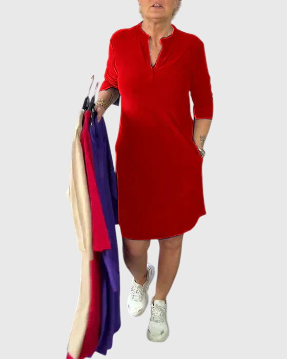 Katherine | Solid V-Neck Dress – Red | The Bellemont Sisters Australia