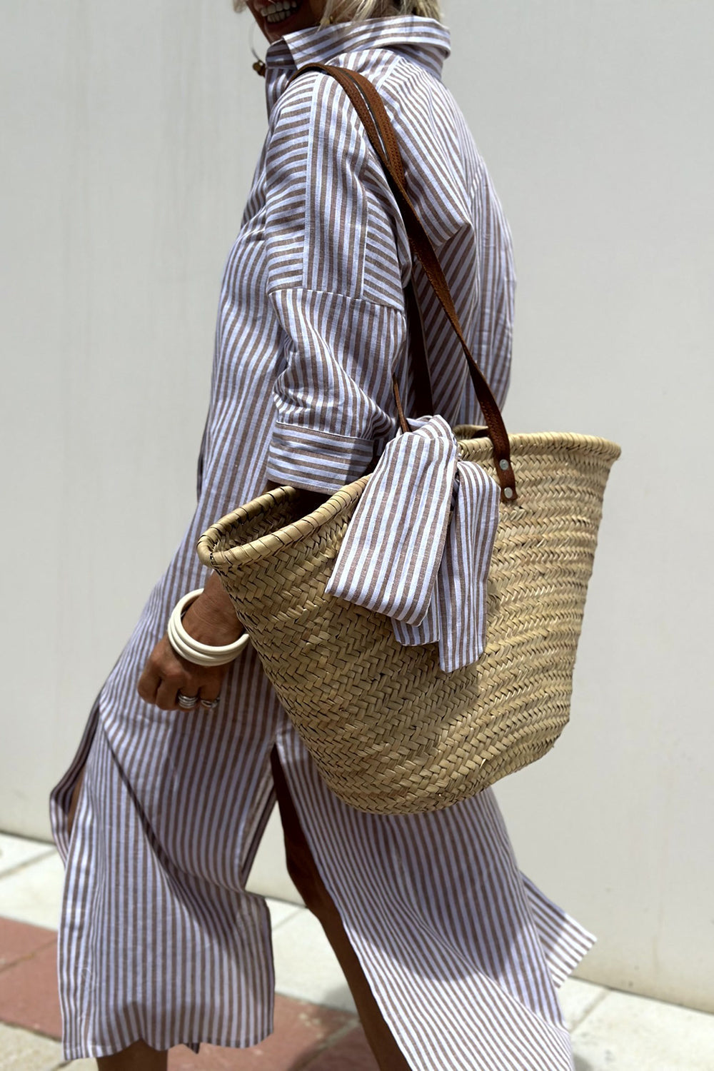 Sunna | Timeless Striped Shirt Dress with Elegant Comfort – Khaki | The Bellemont Sisters Australia