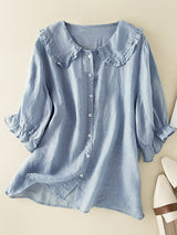 Kayla | Women Loose Fit Ruffle Collar Shirt – Blue | The Bellemont Sisters Australia