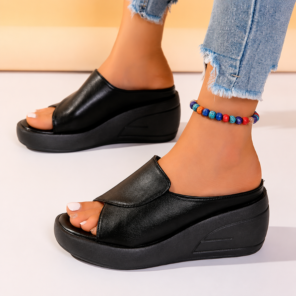 Celine™ | Orthopedic Slip-on Wedge Sandals – Black | The Bellemont Sisters Australia