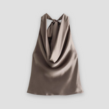 Jenny | Women’s Halter Back Tie Draped Satin Tanks – Brown | The Bellemont Sisters Australia