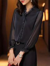 Brooklyn | Women Elegant Long Sleeve Ruffle Blouse – Black | The Bellemont Sisters Australia
