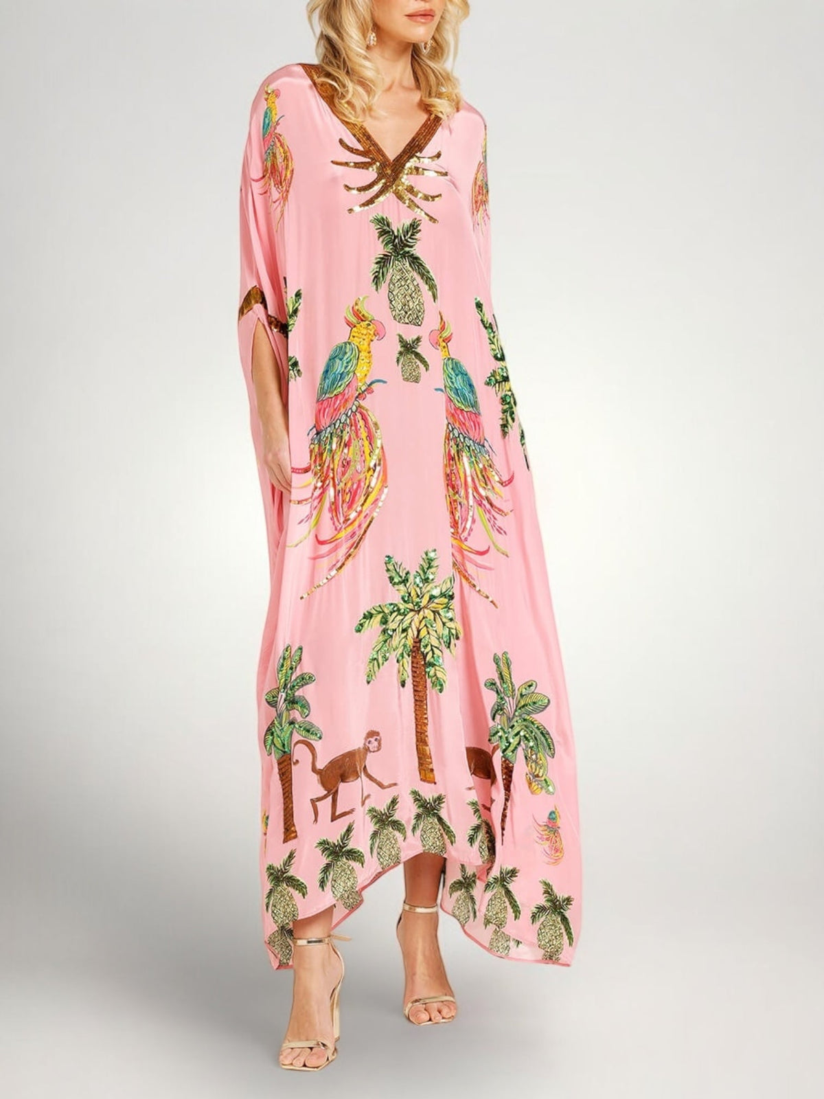 Sahara | Drop Shoulder Sleeve Coconut Tree Printed Dress – Pink | The Bellemont Sisters Australia
