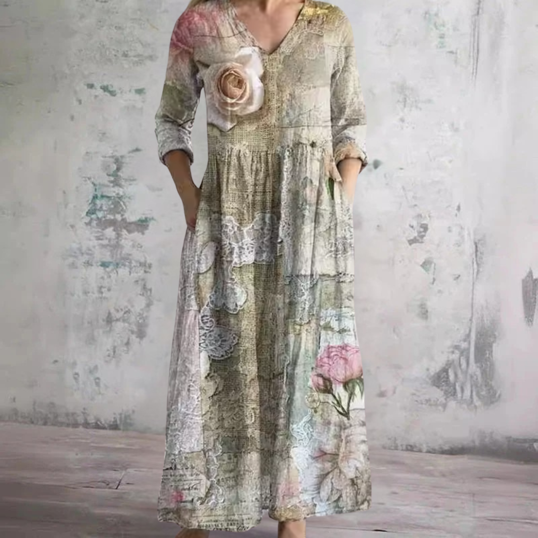 fiona™ | Floral Summer Dress – Beige | The Bellemont Sisters Australia