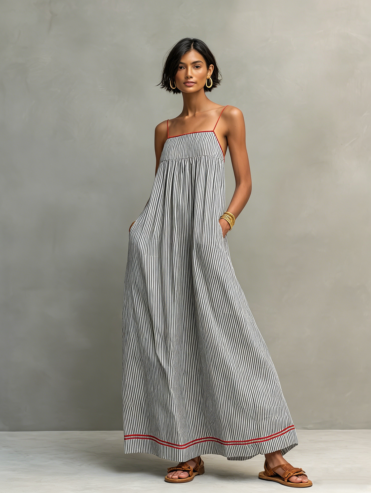 Women's Minimalist Striped Maxi Dress – Black | The Bellemont Sisters Australia