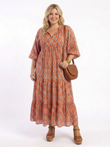 Amara | Geometric Print V Neck Tiered Midi Dress | The Bellemont Sisters Australia