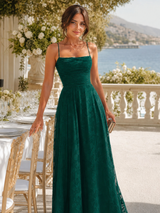 Valenne | Spaghetti Strap Full Lace Maxi Dress – Dark green | The Bellemont Sisters Australia