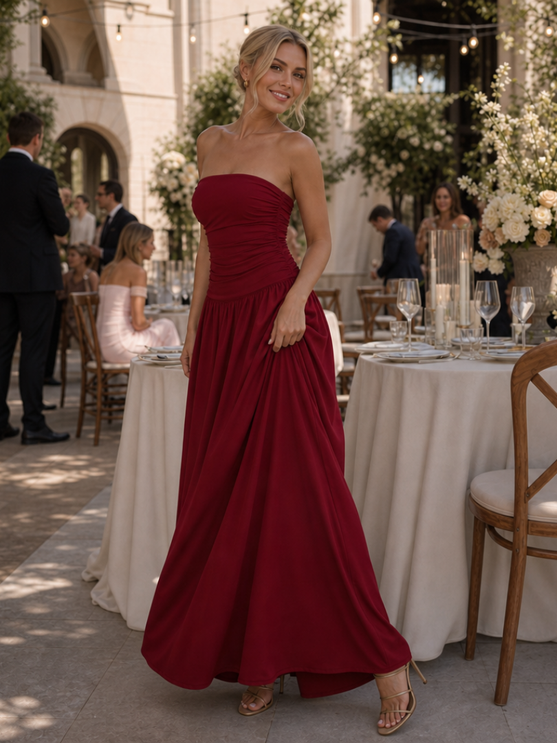 Zelene | Strapless Ruched Bodice Midi Dress | The Bellemont Sisters Australia
