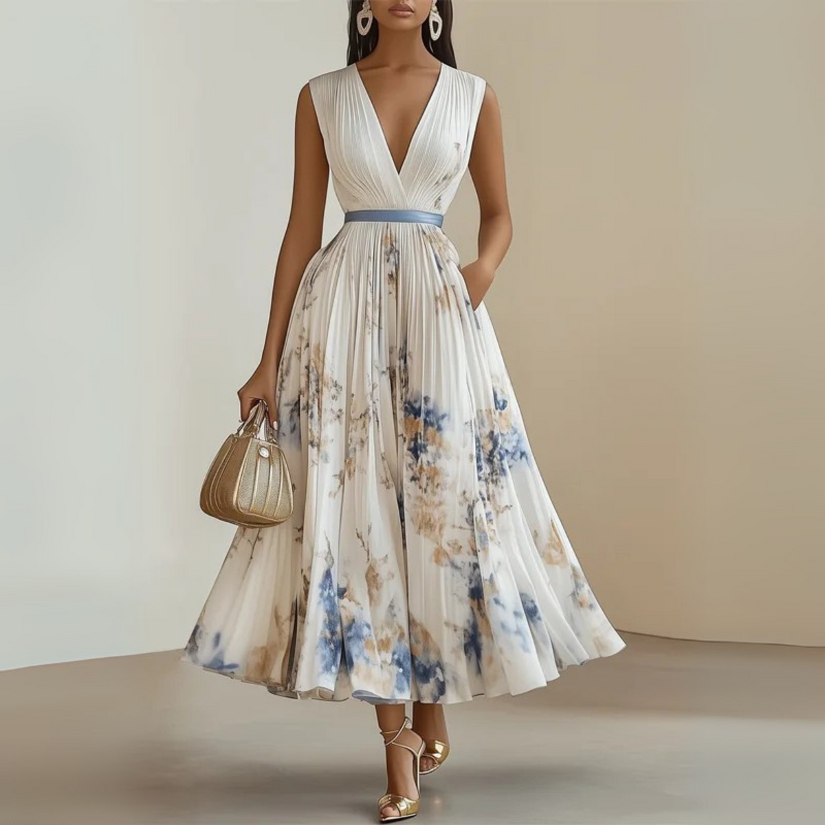 Emma | Women’s Flowy Sleeveless Summer Maxi Dress – Beige | The Bellemont Sisters Australia