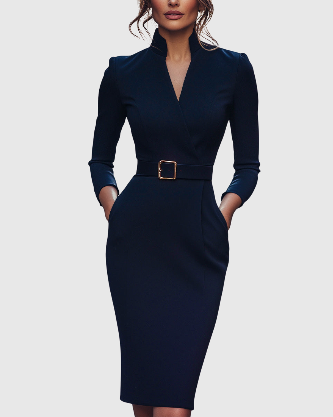 Claribel | Refined Midi Dress – Navy Blue | The Bellemont Sisters Australia