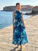 Olivia | Gathered Waist Abstract Print Midi Dress | The Bellemont Sisters Australia