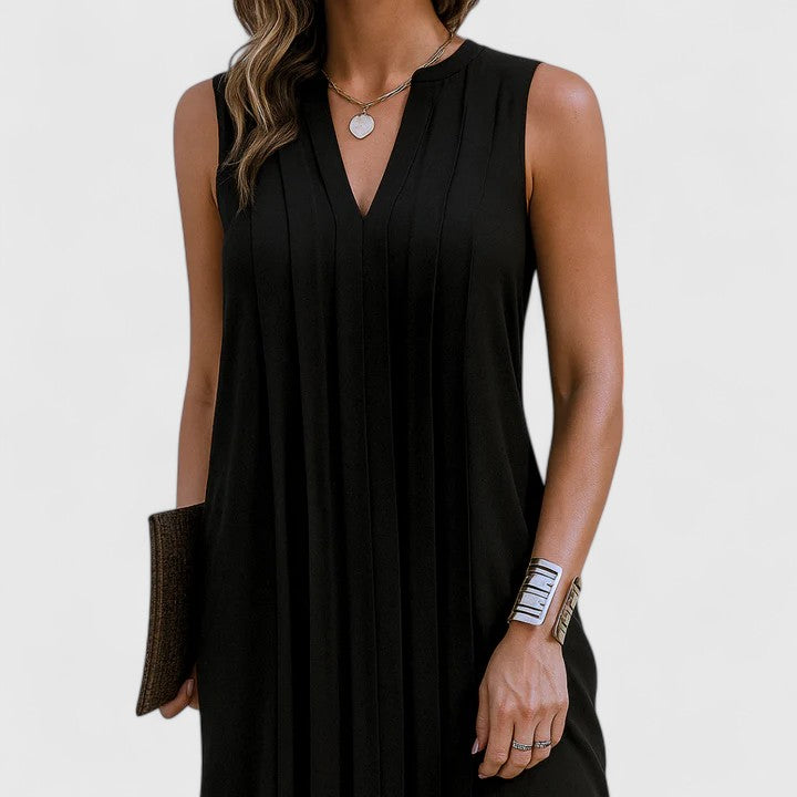 Clarhild | Elegant Flattering Dress With V-Neck – Black | The Bellemont Sisters Australia
