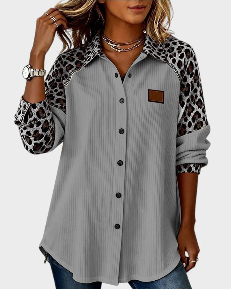 Jackie™ Leopard Print Button-Down Shirt – Gray | The Bellemont Sisters Australia