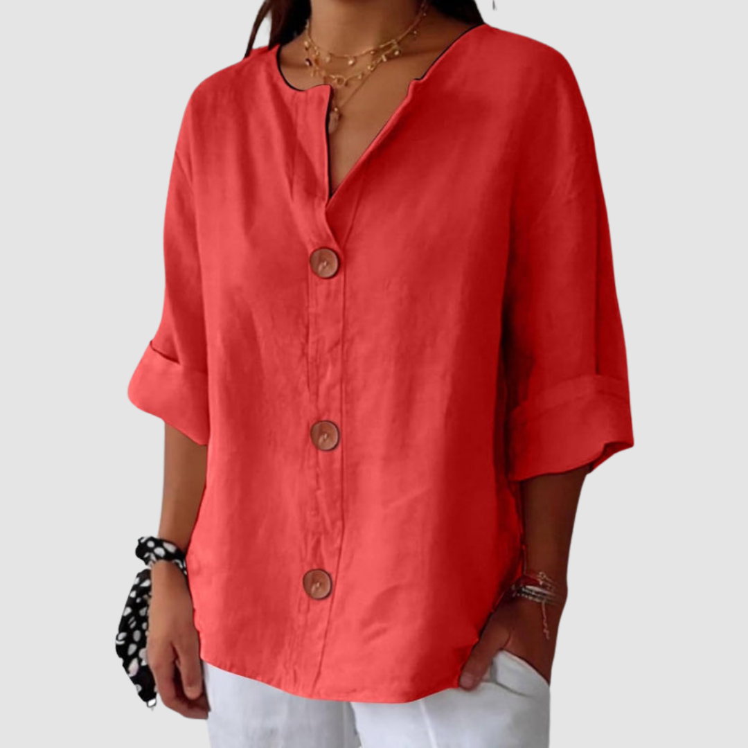 Leah™ Casual Linen Blouse – Red | The Bellemont Sisters Australia