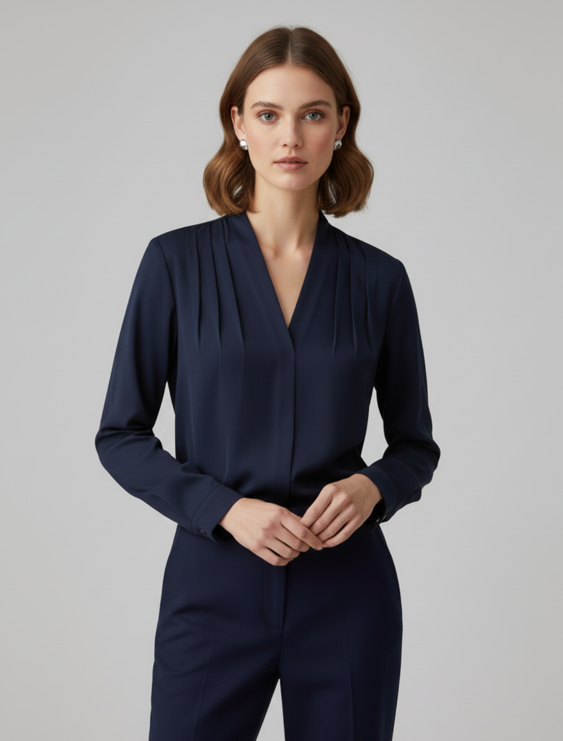 Sophia | Women’s Puff Sleeve Blouse Tailored Waist – Navy Blue | The Bellemont Sisters Australia