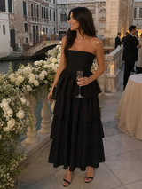Gemma | Strapless Smocked Bodice Midi Dress – Black | The Bellemont Sisters Australia