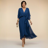 Monica | V-neck dress – Blue | The Bellemont Sisters Australia