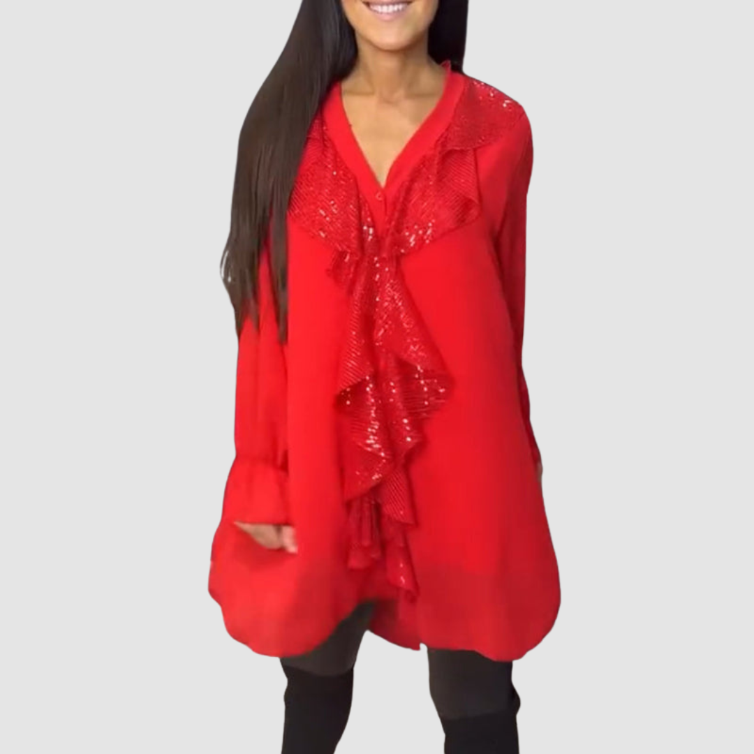 Elain™ Elegant Ruffled Blouse – Red | The Bellemont Sisters Australia