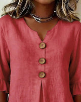 Janet | V-Neck Blouse with Wooden Buttons and Ruffled Sleeves | The Bellemont Sisters Australia