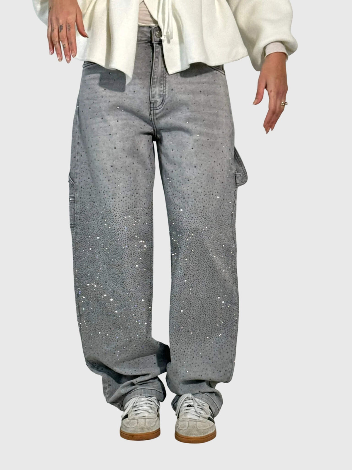Kimberly | Women’s Sparkle Diamond Denim Pants – Gray | The Bellemont Sisters Australia