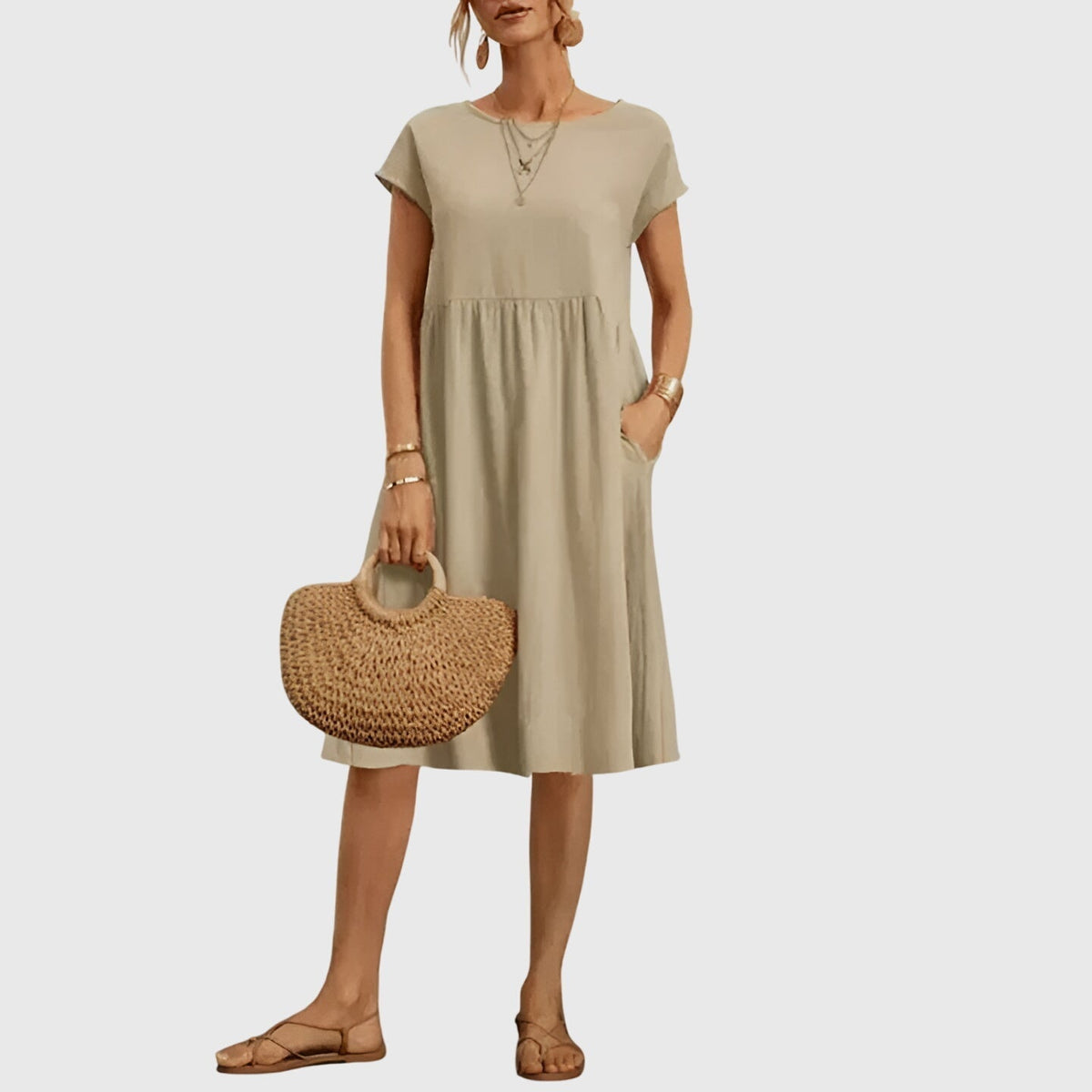 Mirabel | Elegant Spring Dress – Beige | The Bellemont Sisters Australia