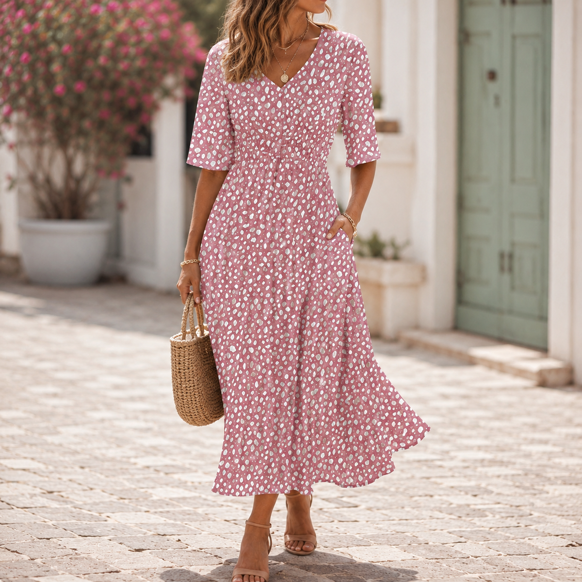 Tess™ | Elegant Midi Dress with Tummy-Contouring Design – Pink | The Bellemont Sisters Australia