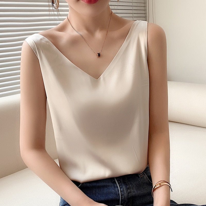 Lily | Women’s Classic Relaxed Fit Draped Satin Tanks – Gray | The Bellemont Sisters Australia