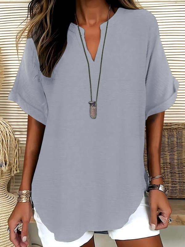 Atasia - Soft-Touch Notched-Neck Blouse – Gray | The Bellemont Sisters Australia