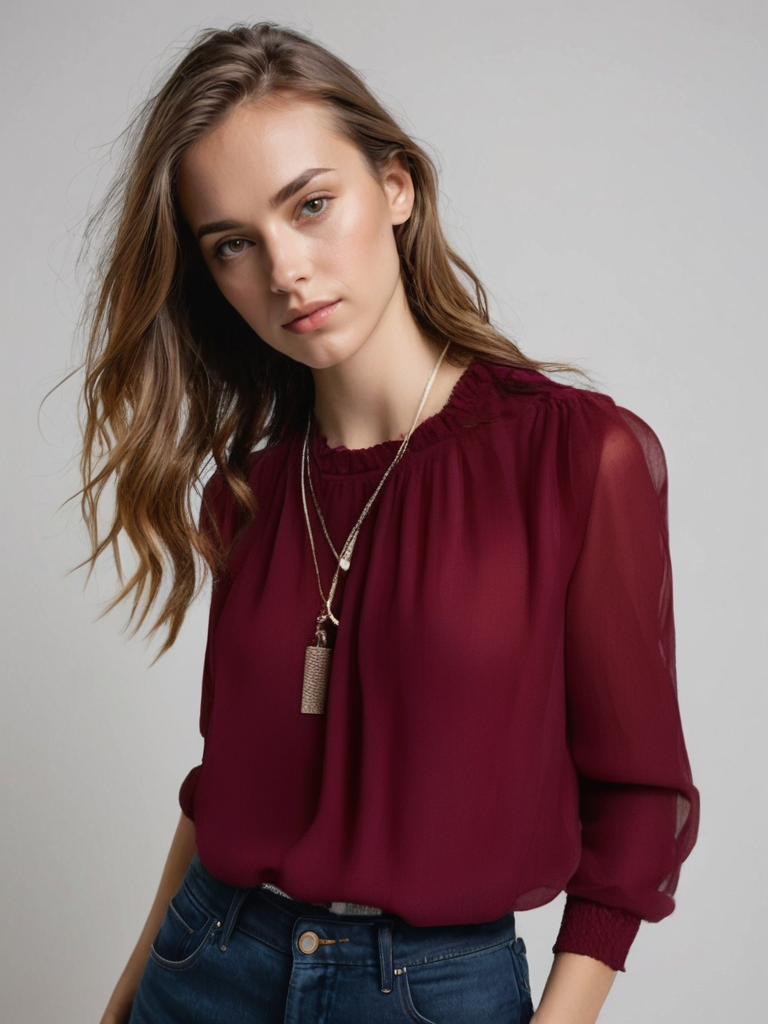 Brooklyn | Women Elegant Long Sleeve Ruffle Blouse – Dark Red | The Bellemont Sisters Australia