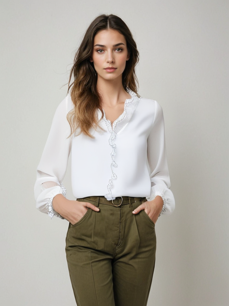 Brooklyn | Women Elegant Long Sleeve Ruffle Blouse – White | The Bellemont Sisters Australia