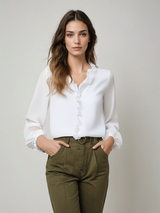 Brooklyn | Women Elegant Long Sleeve Ruffle Blouse – White | The Bellemont Sisters Australia