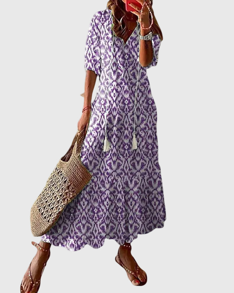 Sofia | Boho Vintage Summer Maxi Dress – Purple | The Bellemont Sisters Australia