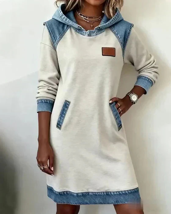 Lunariae – Casual Contrast Hoodie Dress – White | The Bellemont Sisters Australia